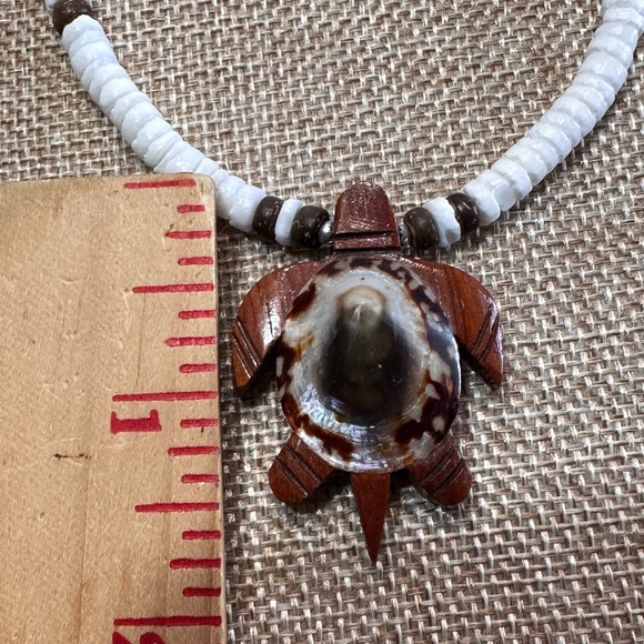 Hawaii Koa Wood Honu Sea Turtle Opihi Shell Necklace Choker Hiechi Beads - Picture 11 of 12